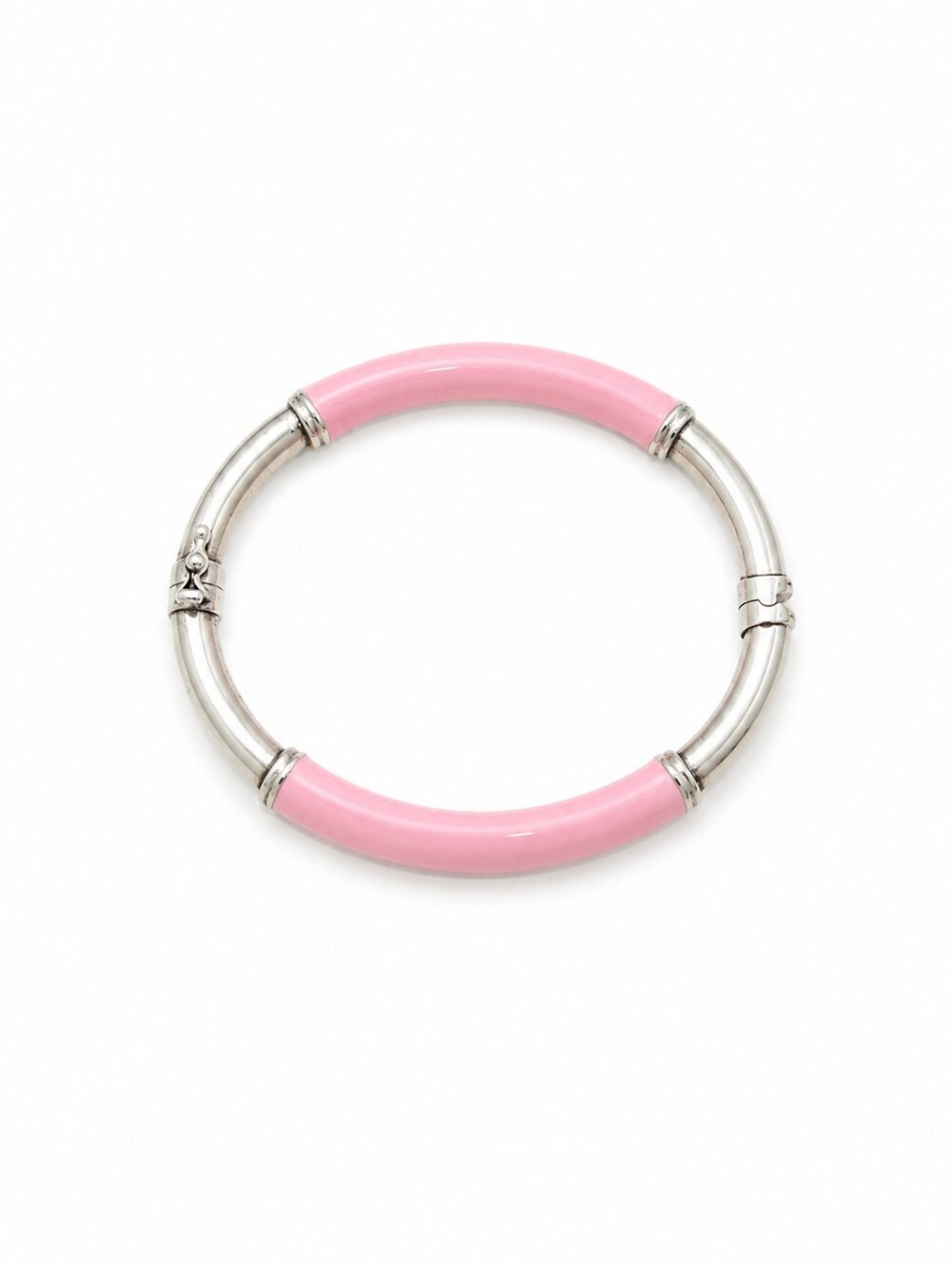 EUC Milor Italy 925 Sterling Silver Pink Enamel Hinged Bracelet